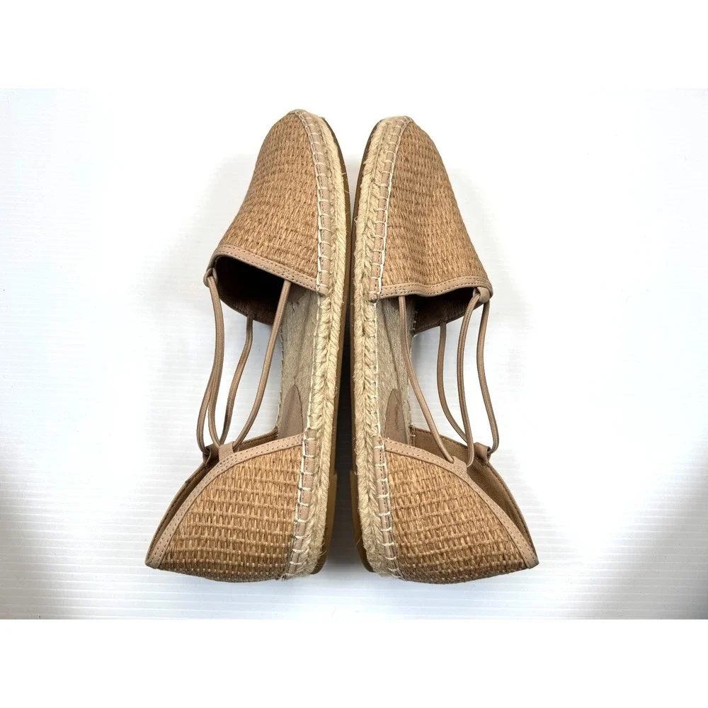 Eileen Fisher Lee Espadrille Flats Women 10‎ NWOT Leather Straw Texture Slip-on